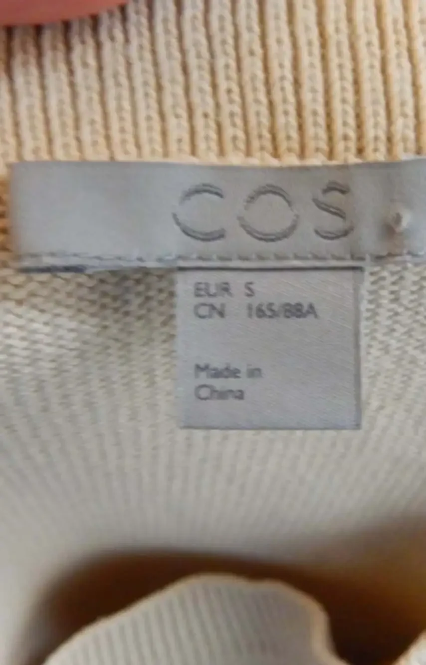 COS Women's Small Sweater Shirt Tail Jumper Layered Ruffle Crewneck Beige Cotton